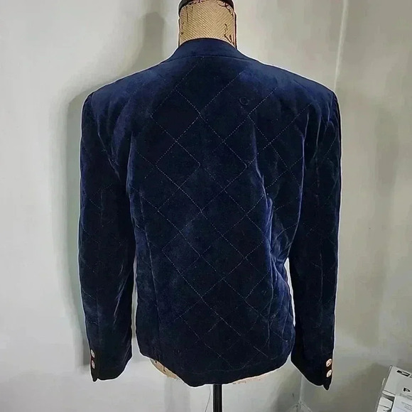 JH Collection Vintage 80s Velvet Quilted Blazer Military style Jacket. Size 10 - Picture 6 of 14
